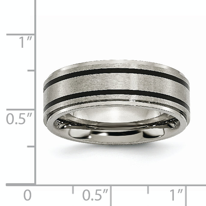 Titanium Unisex Wedding Band with Ridged Edges and Engravable Finish