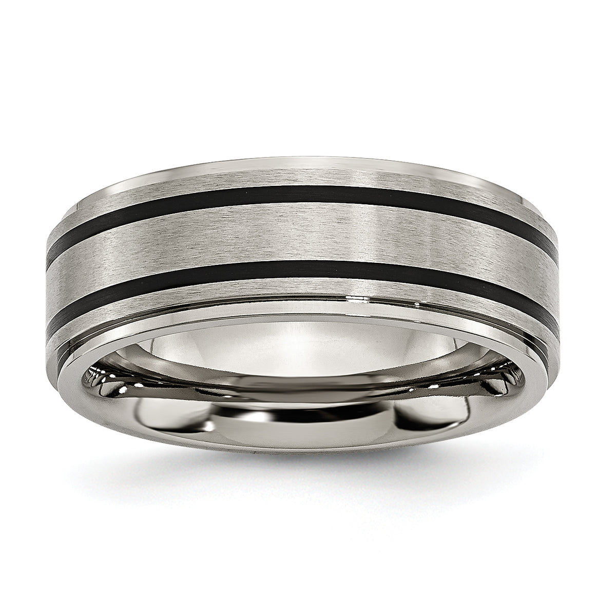 Titanium Ridged Edge Black Rubber 8mm Brushed/Polished Band