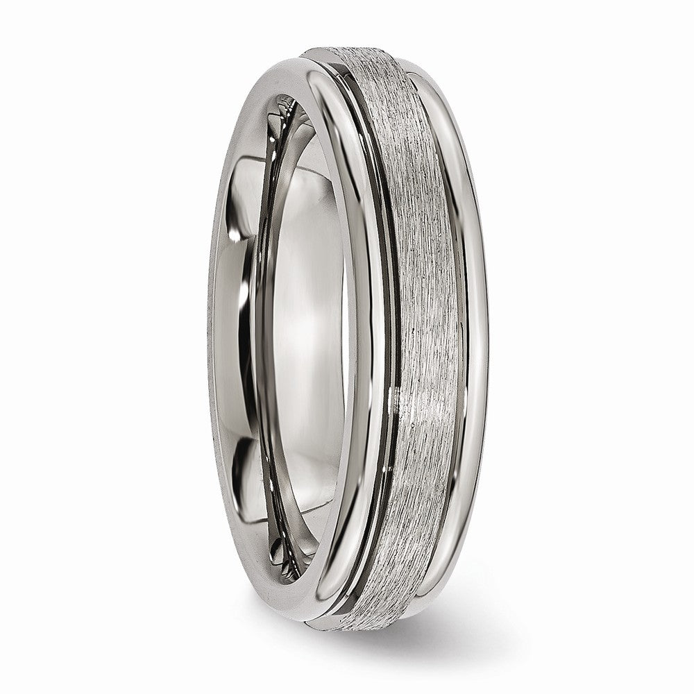 Titanium Comfort Fit Wedding Band with Grooved Edge and Polished Finish