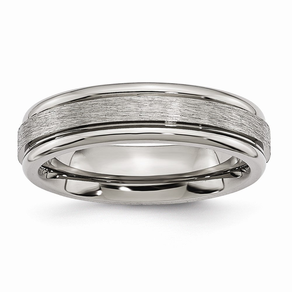 Titanium Comfort Fit Wedding Band with Grooved Edge and Polished Finish