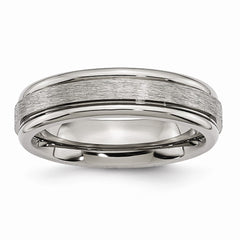 Titanium Comfort Fit Wedding Band with Grooved Edge and Polished Finish