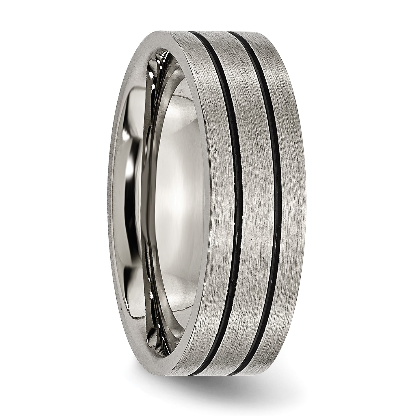 Titanium Black Enamel Grooved 7mm Flat Wedding Band Unisex Engravable