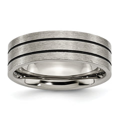 Titanium Brushed Black Enamel Grooved 7mm Flat Band