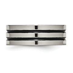 Titanium Polished Unisex Wedding Band with Black Enamel Groove