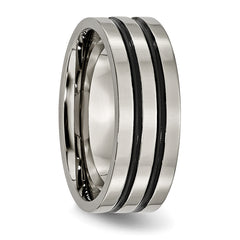 Titanium Polished Unisex Wedding Band with Black Enamel Groove