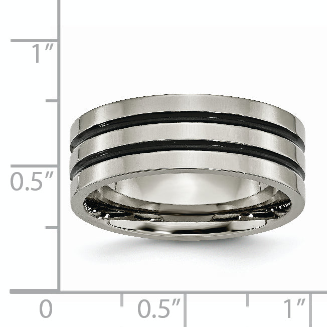 Titanium Polished Unisex Wedding Band with Black Enamel Groove