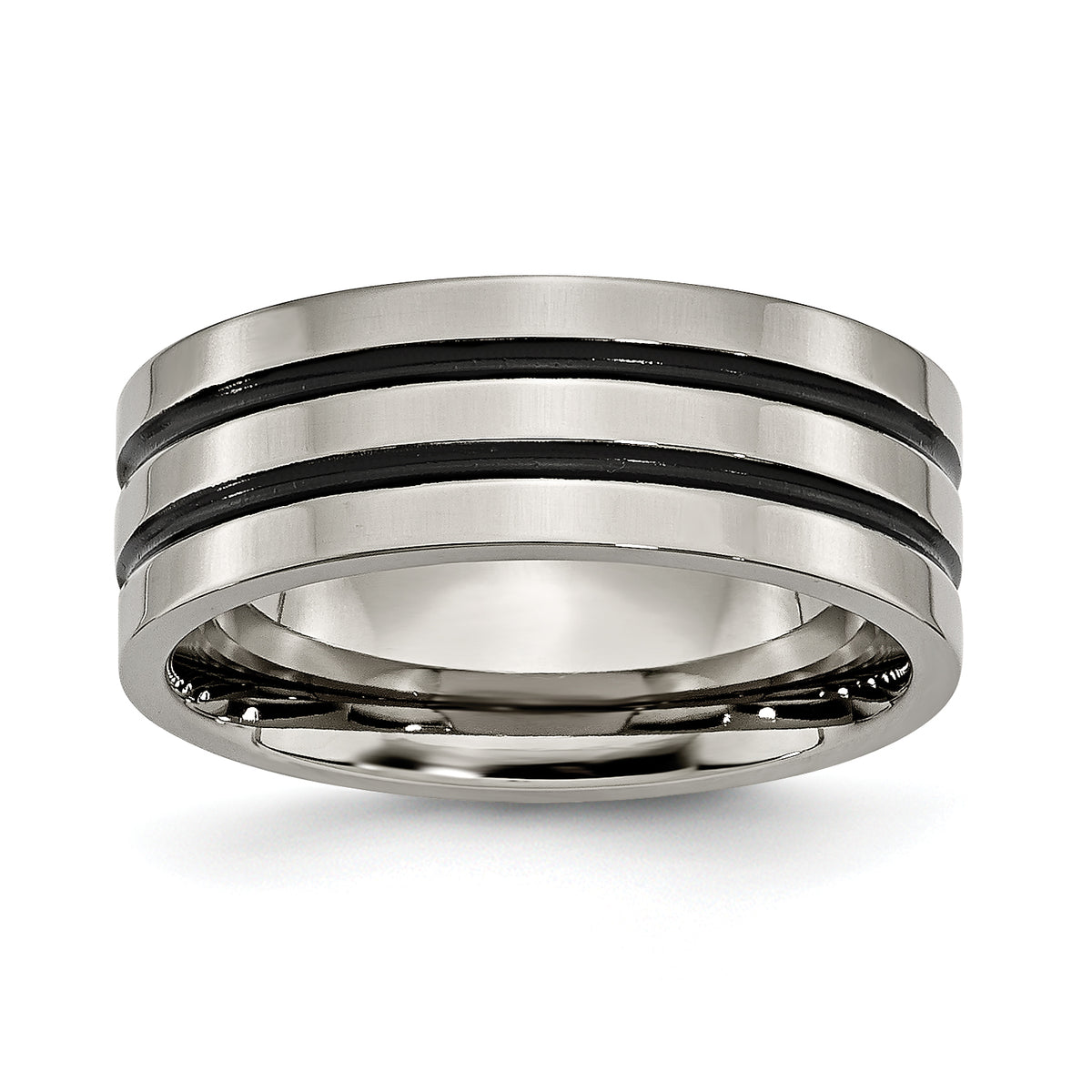 Titanium Polished Black Enamel Grooved 8mm Flat Band