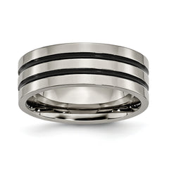 Titanium Polished Black Enamel Grooved 8mm Flat Band