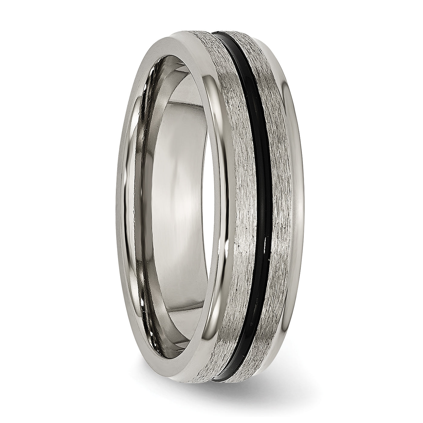 Titanium Black Enamel Wedding Band with Polished Brushed Finish Unisex