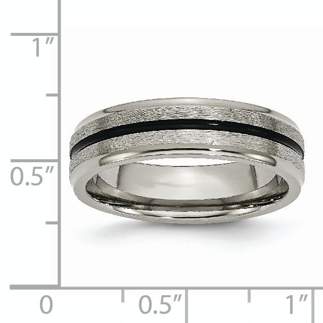 Titanium Black Enamel Wedding Band with Polished Brushed Finish Unisex