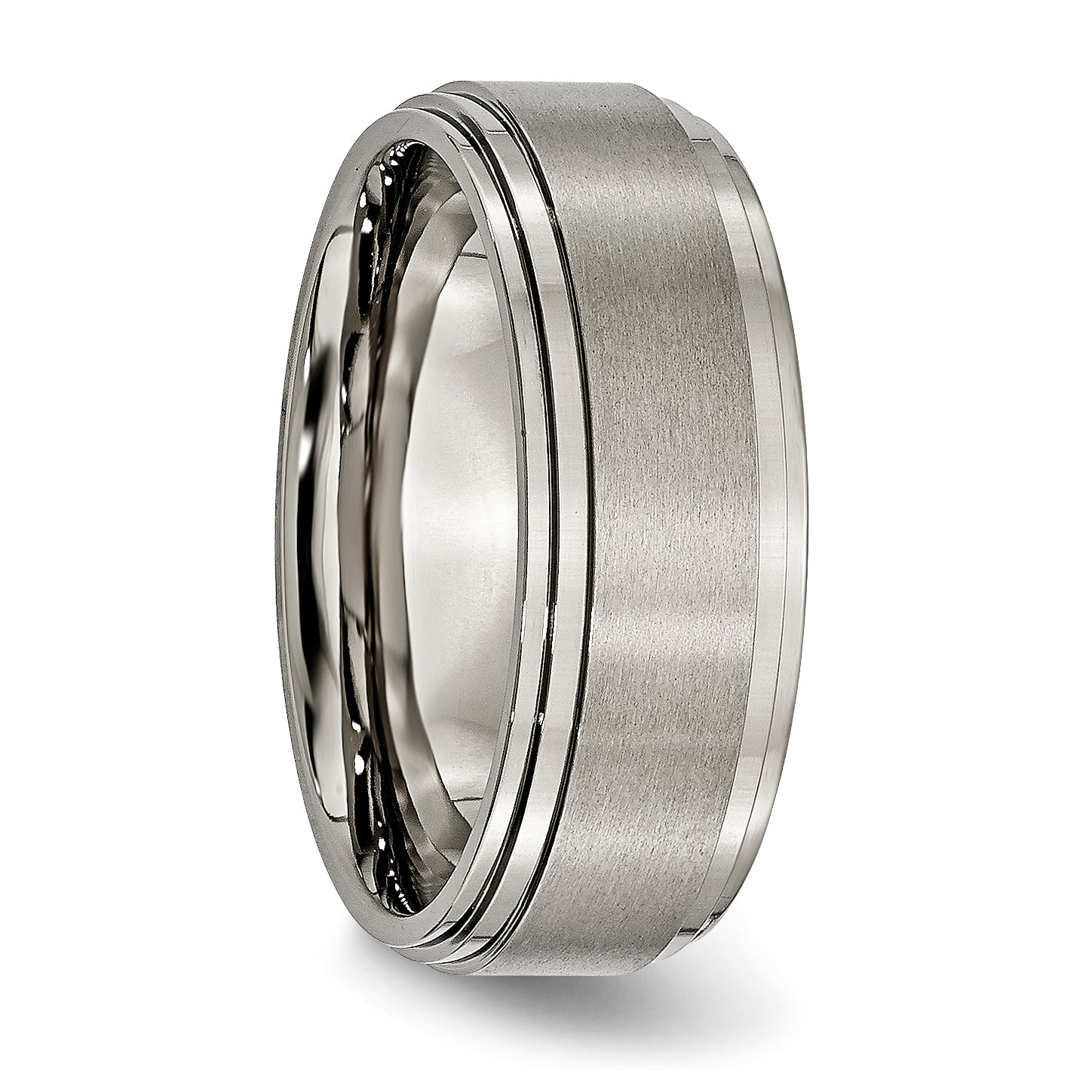 Titanium Brushed Center 8mm Double Step Ridged Edge Band