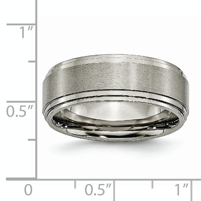 Titanium Brushed Center 8mm Double Step Ridged Edge Band