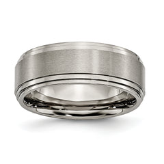 Titanium Brushed Center 8mm Double Step Ridged Edge Band