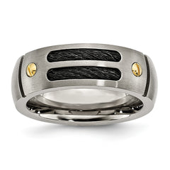 Titanium 8mm Grooved Wedding Band with 24K Gold Accents