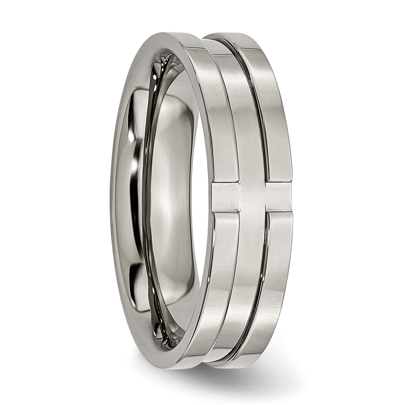 Titanium Polished 6mm Grooved Unisex Wedding Band Engravable