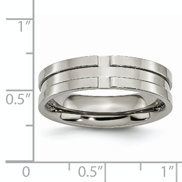 Titanium Polished 6mm Grooved Unisex Wedding Band Engravable