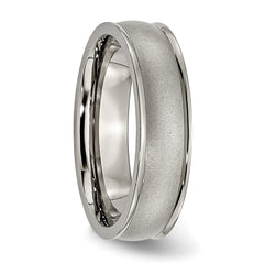 Titanium Brushed Center 6mm Ridged Edge Band