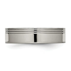 Titanium Polished Unisex Wedding Band with Grooved Design