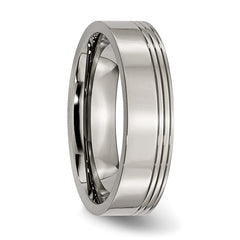 Titanium Polished Unisex Wedding Band with Grooved Design