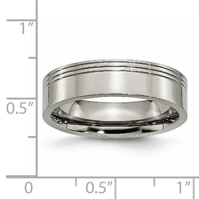 Titanium Polished Unisex Wedding Band with Grooved Design