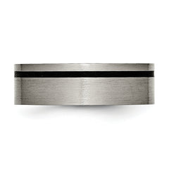 Titanium Brushed 7mm Flat Band with Black Rubber Unisex Wedding Ring