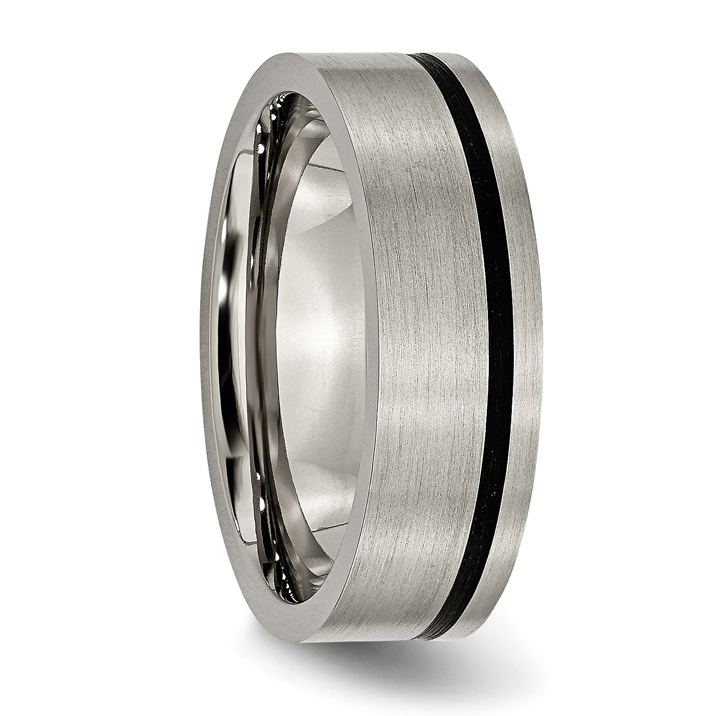 Titanium Brushed 7mm Flat Band with Black Rubber Unisex Wedding Ring