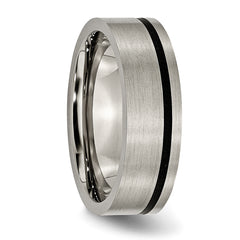 Titanium Brushed 7mm Flat Band with Black Rubber Unisex Wedding Ring