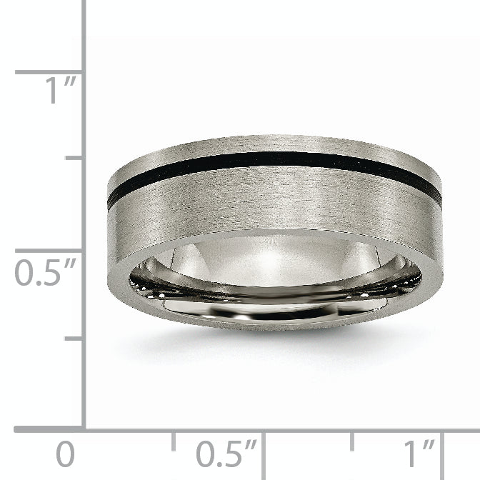 Titanium Brushed 7mm Flat Band with Black Rubber Unisex Wedding Ring