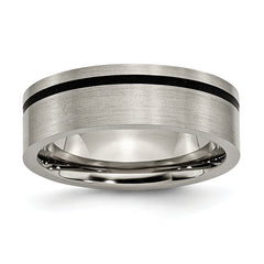 Titanium Brushed with Black Rubber 7mm Flat Band