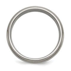 Titanium Brushed and Polished with Sterling Silver Inlay 8mm Ridged Edge Band