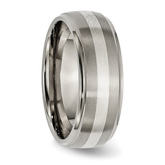 Titanium Brushed and Polished with Sterling Silver Inlay 8mm Ridged Edge Band