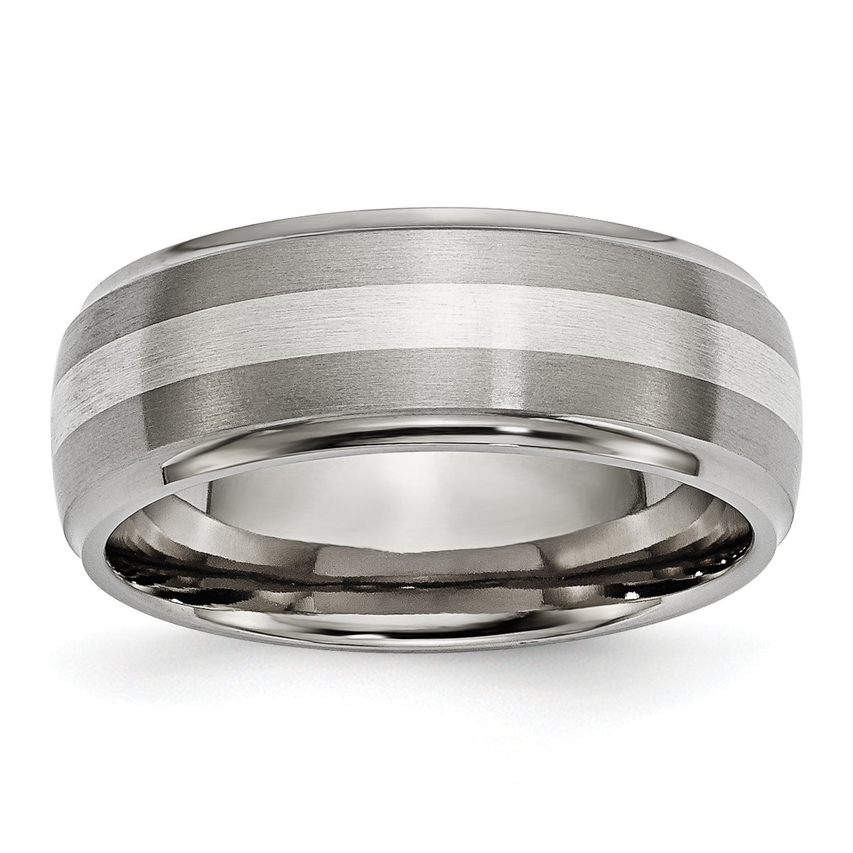 Titanium Ridged Edge Sterling Silver Inlay 8mm Brushed/Polished Band