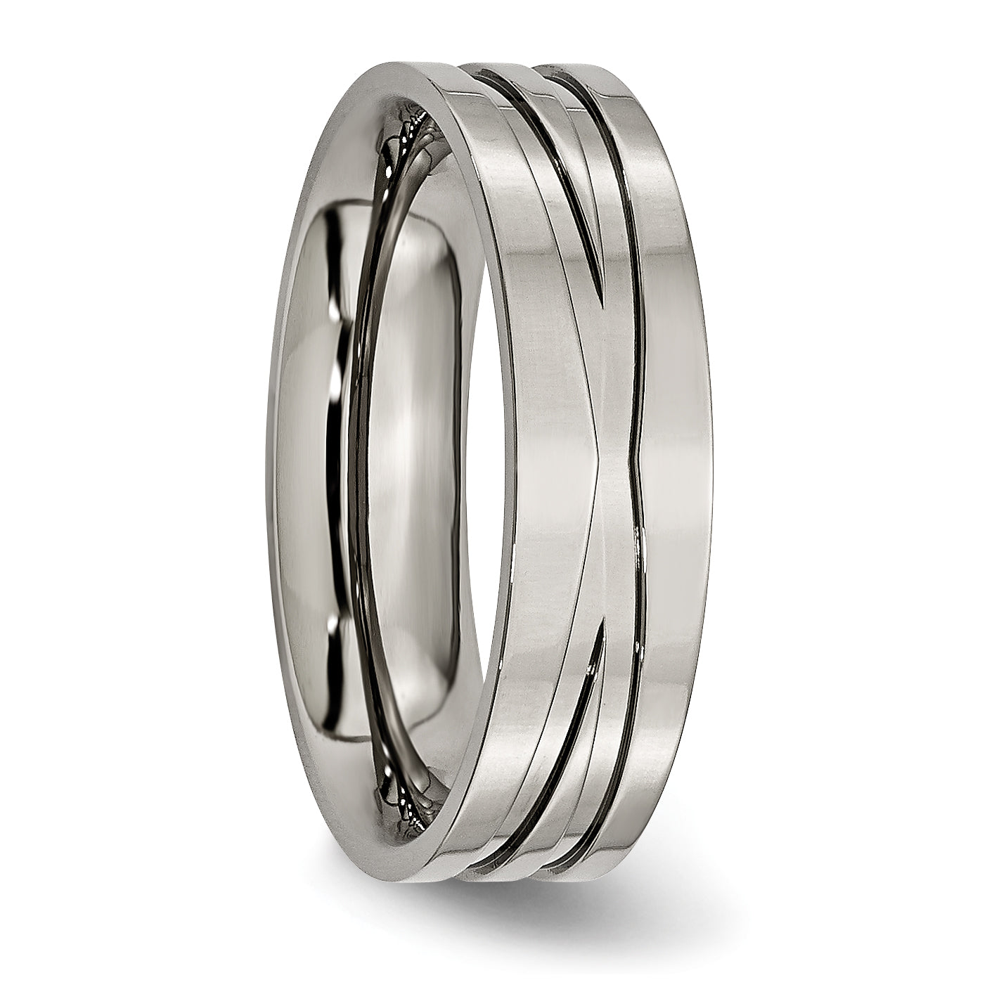 Titanium Polished Unisex Wedding Band 6mm Grooved Engravable