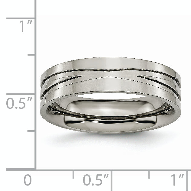 Titanium Polished Unisex Wedding Band 6mm Grooved Engravable