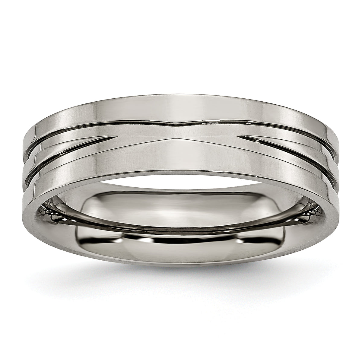 Titanium Polished X-Design 6mm Grooved Flat Band