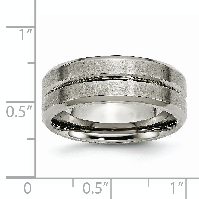 Titanium Wedding Band Grooved Polished Beveled Unisex Engravable