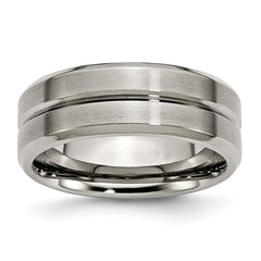 Titanium Grooved Beveled Edge 8mm Brushed and Polished Band