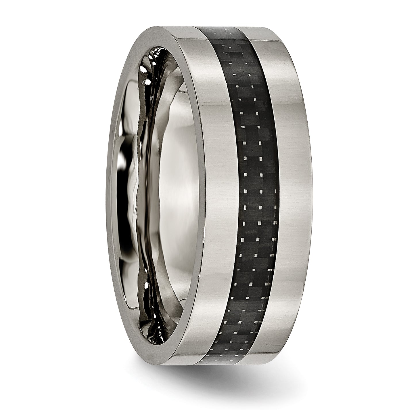 Titanium Polished with Black Carbon Fiber Inlay Flat 8mm Band