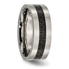 Titanium Wedding Band with Black Carbon Fiber Inlay, Polished Finish, Unisex