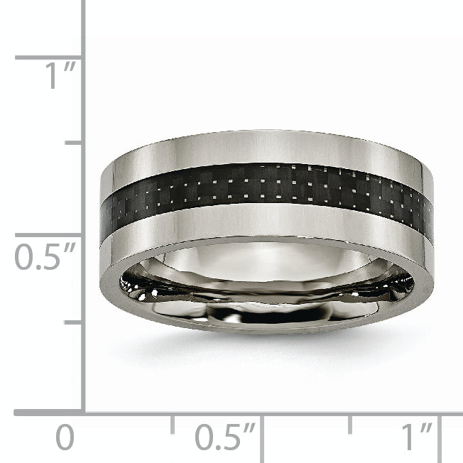 Titanium Wedding Band with Black Carbon Fiber Inlay, Polished Finish, Unisex