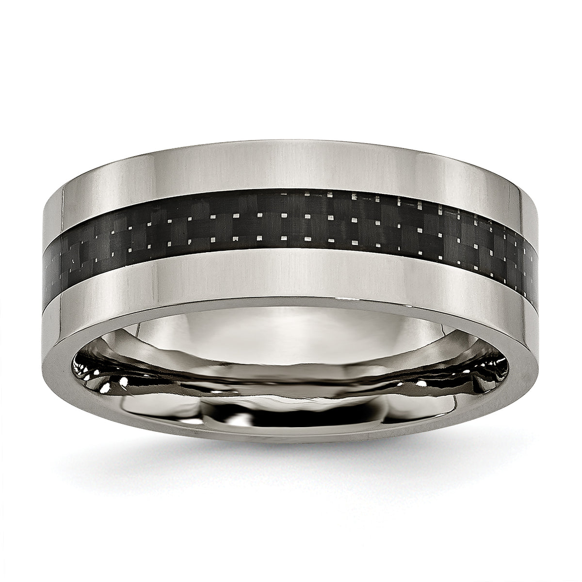 Titanium Polished with Black Carbon Fiber Inlay Flat 8mm Band