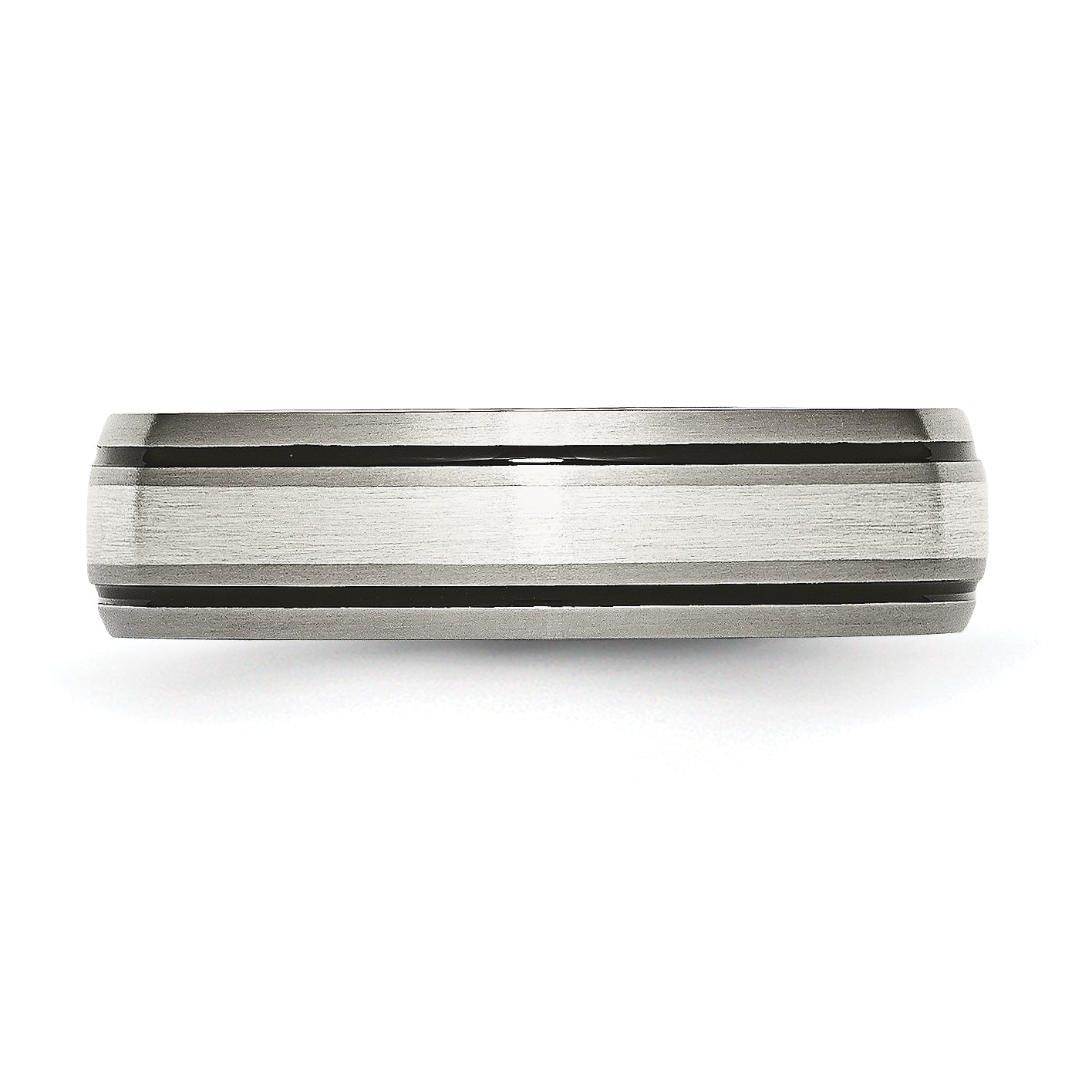 Titanium Antiqued with Brushed Center Sterling Silver Inlay 6mm Grooved Band