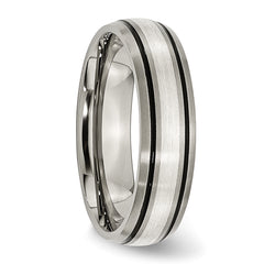 Titanium Antiqued with Brushed Center Sterling Silver Inlay 6mm Grooved Band