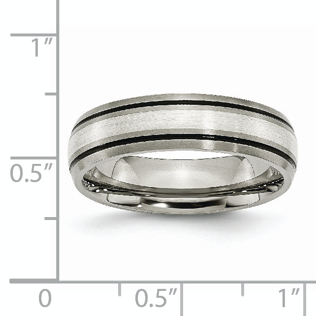 Titanium Antiqued with Brushed Center Sterling Silver Inlay 6mm Grooved Band