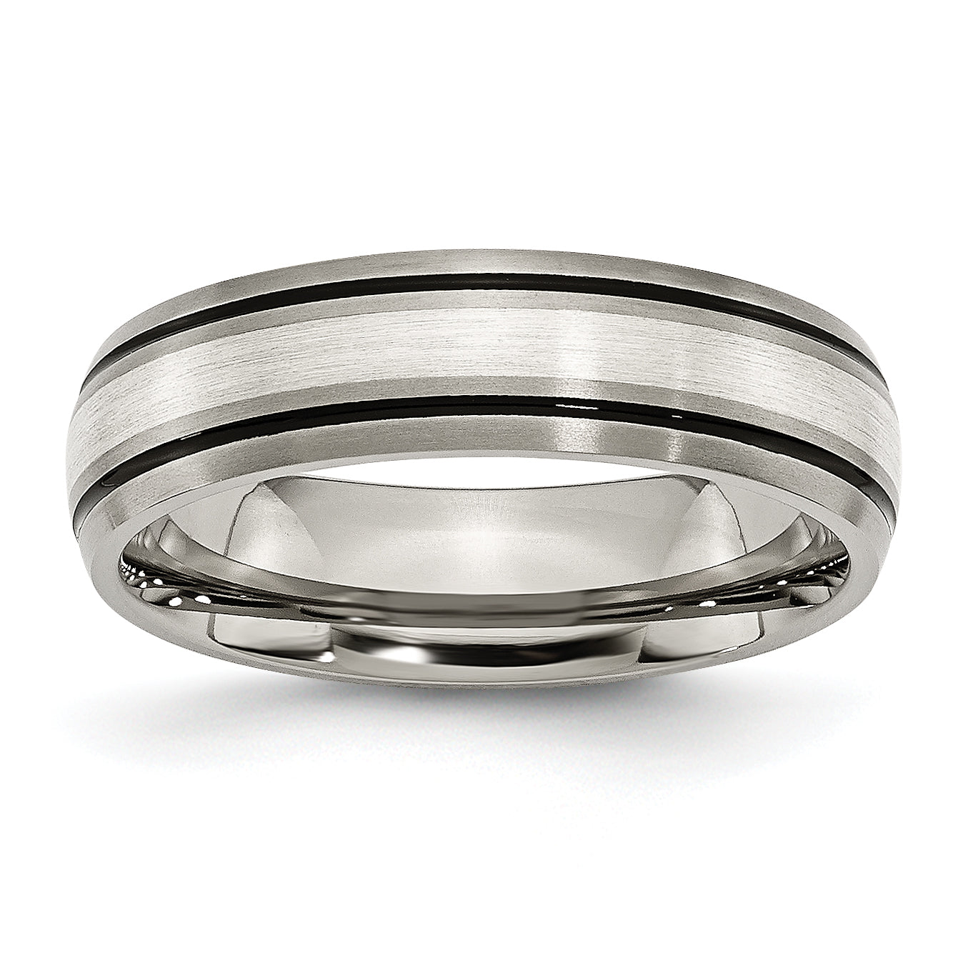 Titanium Antiqued with Brushed Center Sterling Silver Inlay 6mm Grooved Band