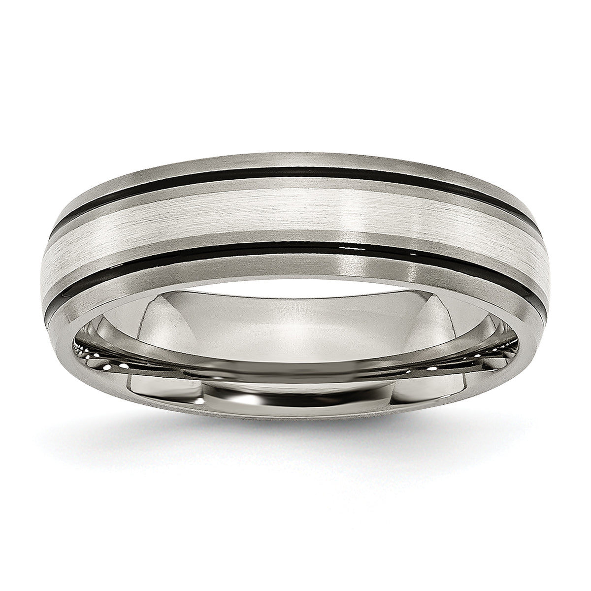 Titanium Antiqued with Brushed Center Sterling Silver Inlay 6mm Grooved Band