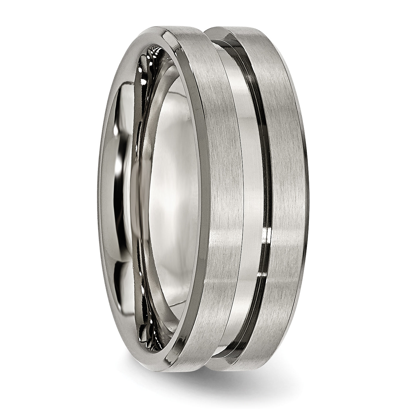 Titanium 8mm Unisex Grooved Wedding Band with Polished Brushed Finish