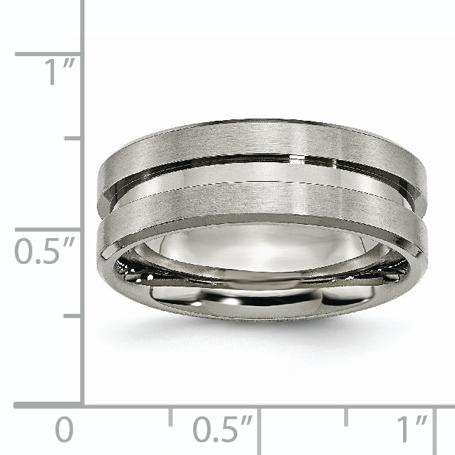 Titanium 8mm Unisex Grooved Wedding Band with Polished Brushed Finish