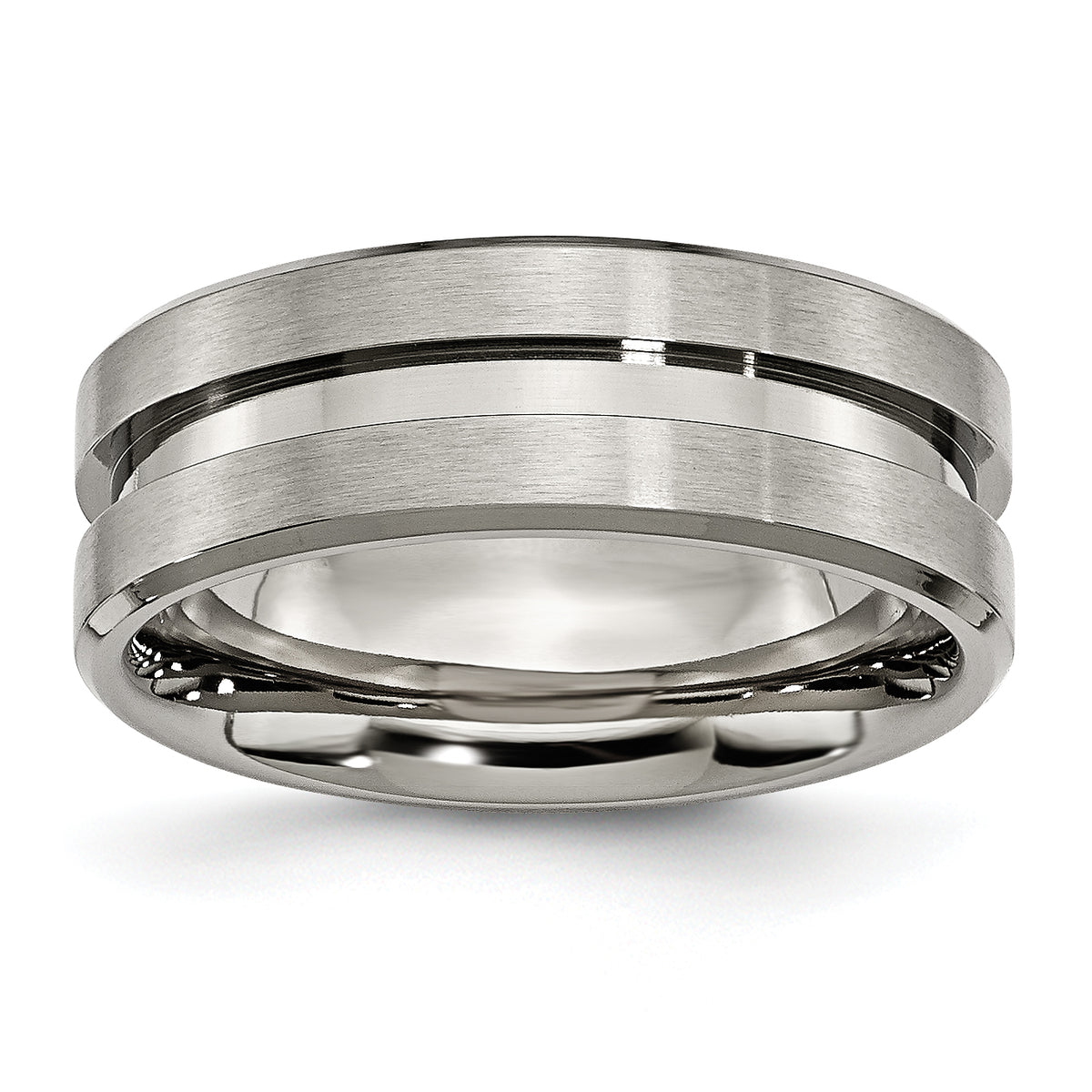 Titanium Brushed and Polished 8mm Grooved Flat Band