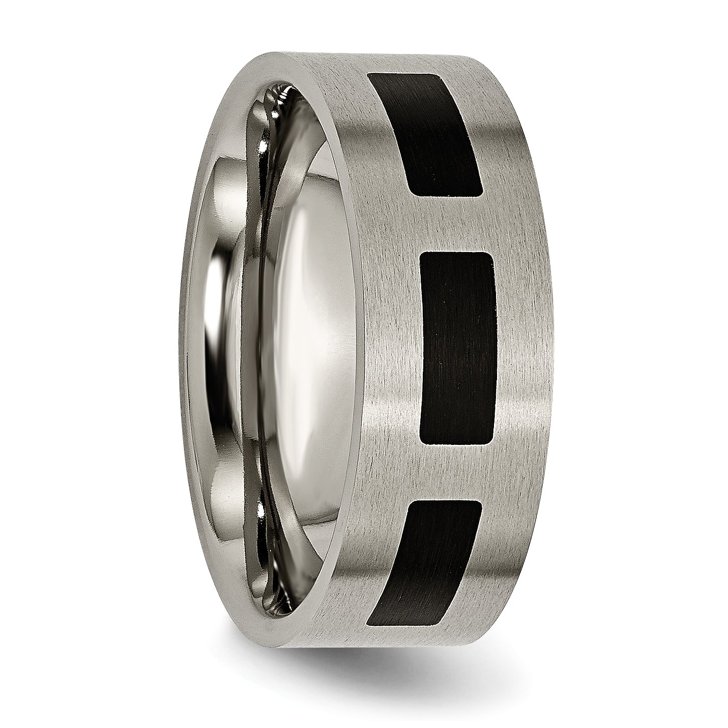 Titanium Brushed with Black Rubber 8mm Flat Band